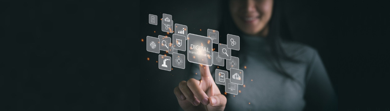 A woman touches digital symbols. A woman touches digital symbols.