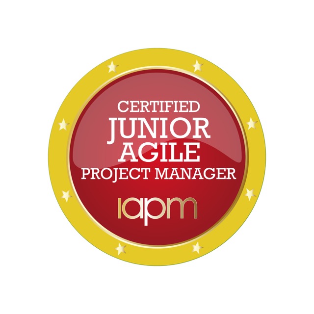 The badge of the 'Certified Junior Agile Project Manager (IAPM)'.
