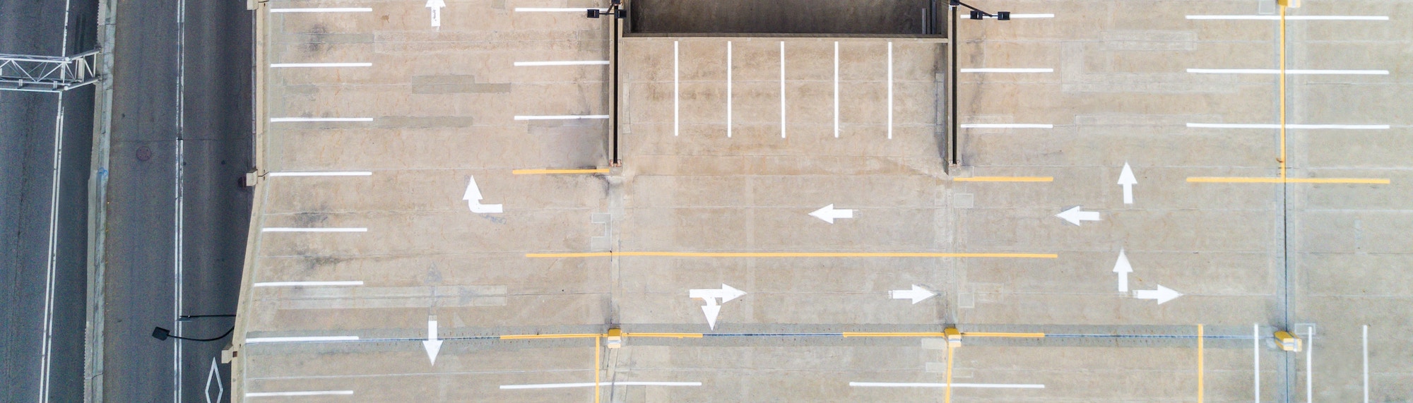 An aerial view of a car park.