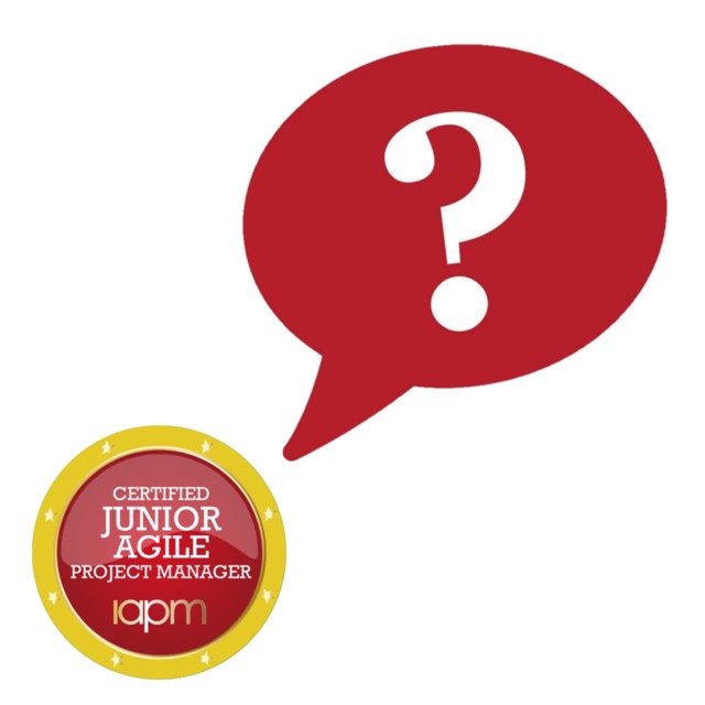 The badge of the 'Certified Junior Agile Project Manager (IAPM)' with a question mark bubble.