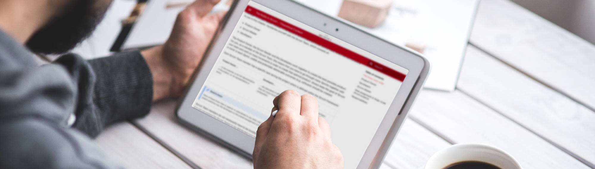 The weblearning opened on a tablet.