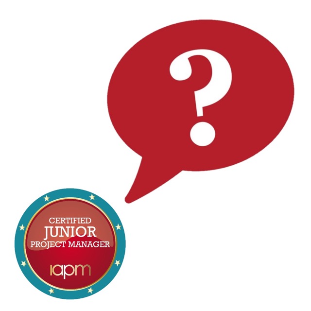 The badge of the 'Certified Junior Project Manager (IAPM)' with a question mark bubble.